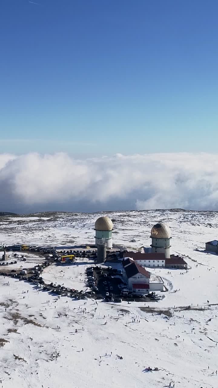 Aerial View Mountain Snow in Serra da Estrela Portugal vertical video