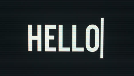 primer plano de hola escrito en un monitor de computadora antiguo con un cursor parpadeante