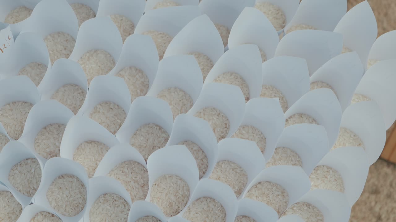 Closeup of rice cones prepared for wedding tradition