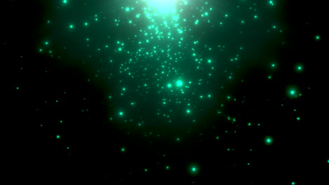 cinematic green stars fields and flying glitters in galaxy