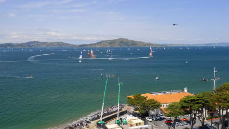 Aerial,-High-Speed-Competitive-Racing-at-the-San-Francisco-Sail-GP-Event