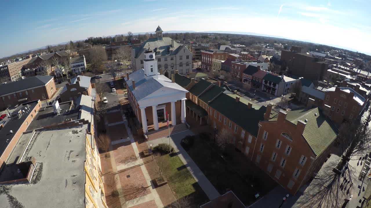 Aerial view of a town square