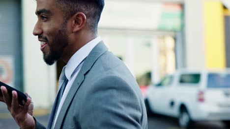 city, speaker phone call or corporate happy man