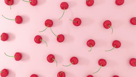 3d render of fresh red cherry fruit on pastel background. 4k render animation loop.