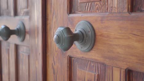 wooden door with decorative door handles