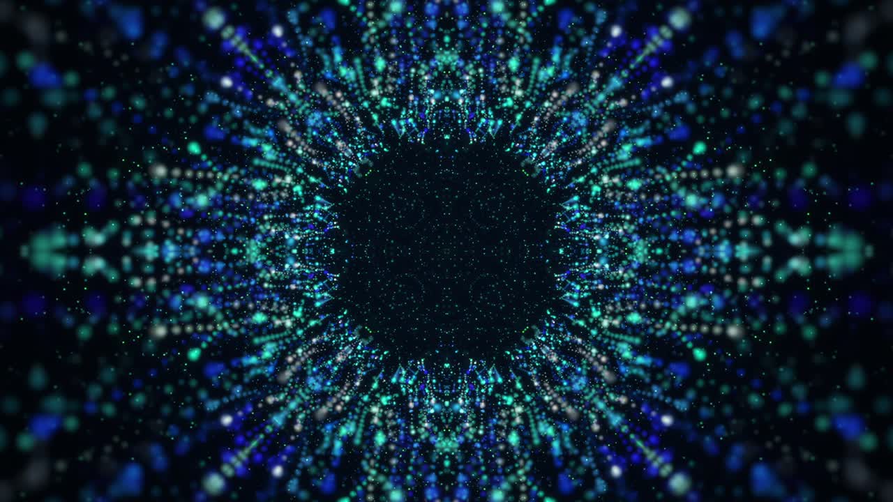 el caleidoscopio de neón de bucle azul de vj. animación sin costuras.