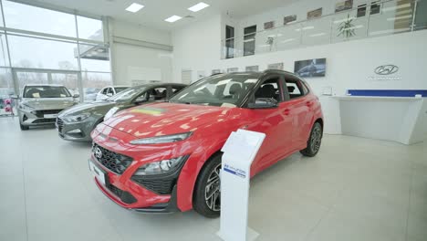 hyundai car dealership. an overview of the new prestigious cars in the showroom.