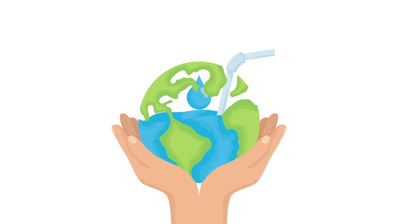 campaña del día del agua animada con el planeta mundial y la paja