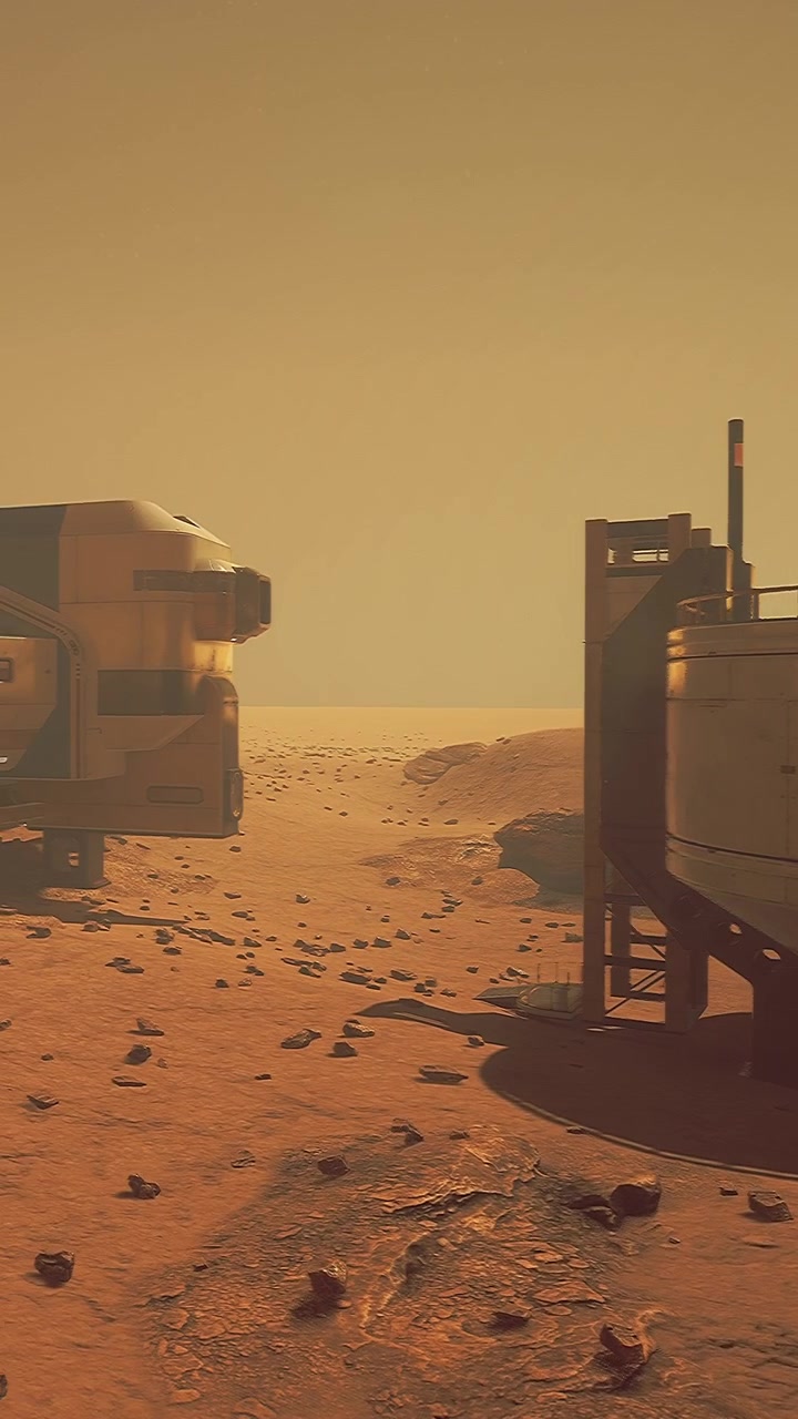 A structure stands on the surface of mars