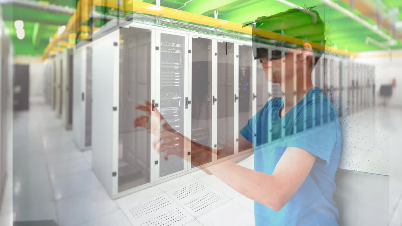 animación de un servidor de computadora sobre un escolar que usa auriculares vr