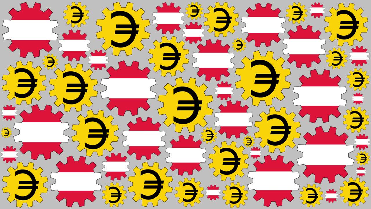 오스트리아 발과 유로 표지 기어 회전 배경