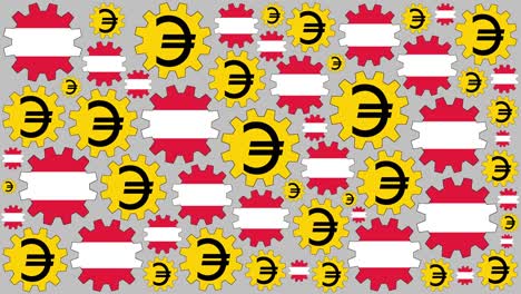 austrian flag and euro sign gears spinning background