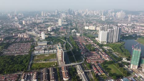 drone shot skyscraper condominium and residential area