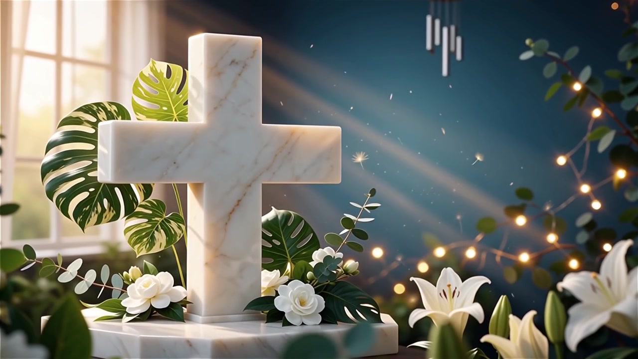 Cruz Cristiana con Luz Celestial, Fondo para Adoración.