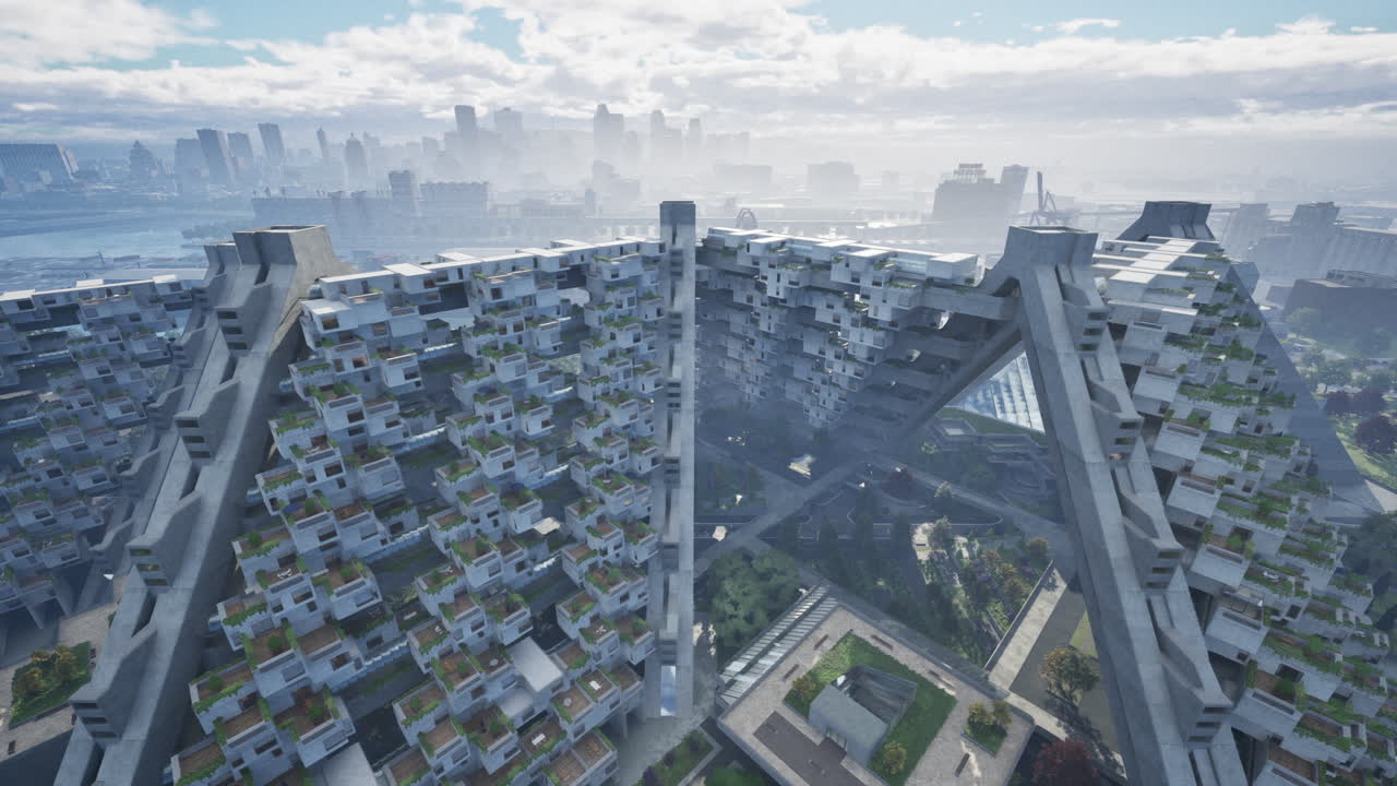 현대 건축물과 함께 미래의 도시 풍경