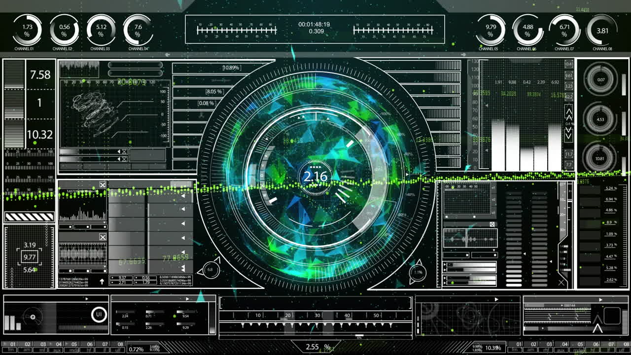 Animation of futuristic digital interface with circular patterns and data in school