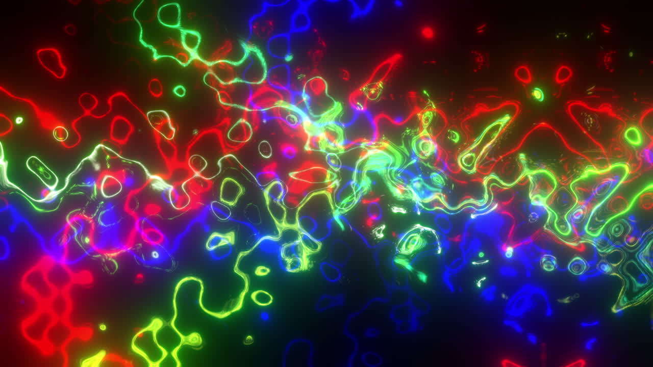 Chromatic RGB Displaced Electric Lines Merging and Passing on Black Background