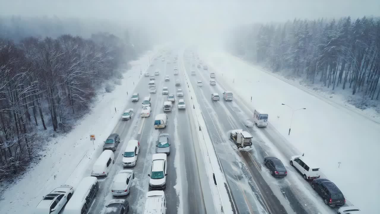 Highway Traffic in Winter Snow