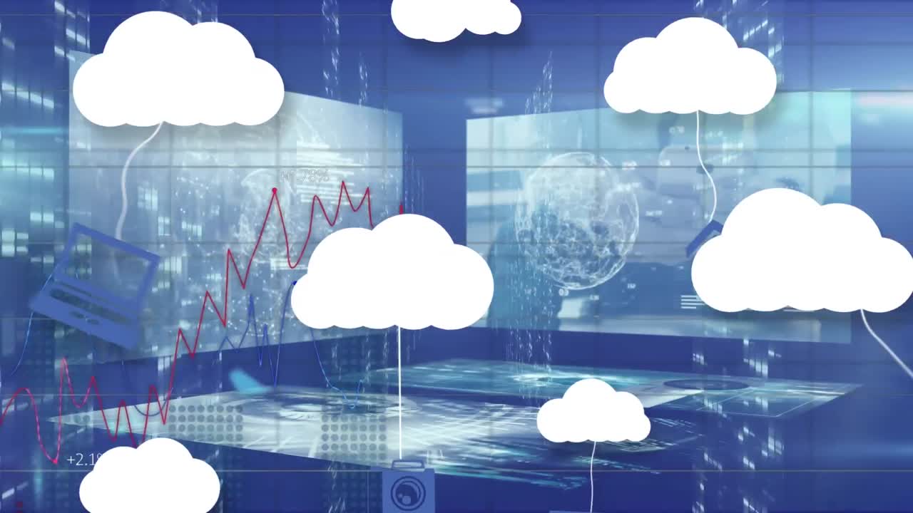 animación de iconos con nubes sobre el procesamiento de datos