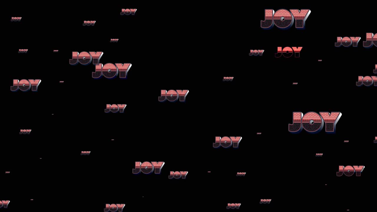 Animation of joy text on black background