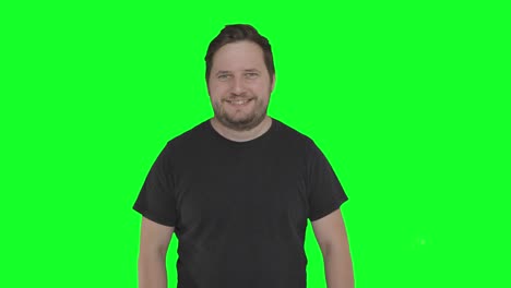 caucasian bearded male in different expression moving eyebrows with green screen alpha channel