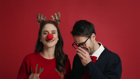 shy man and his girlfriend at christmas