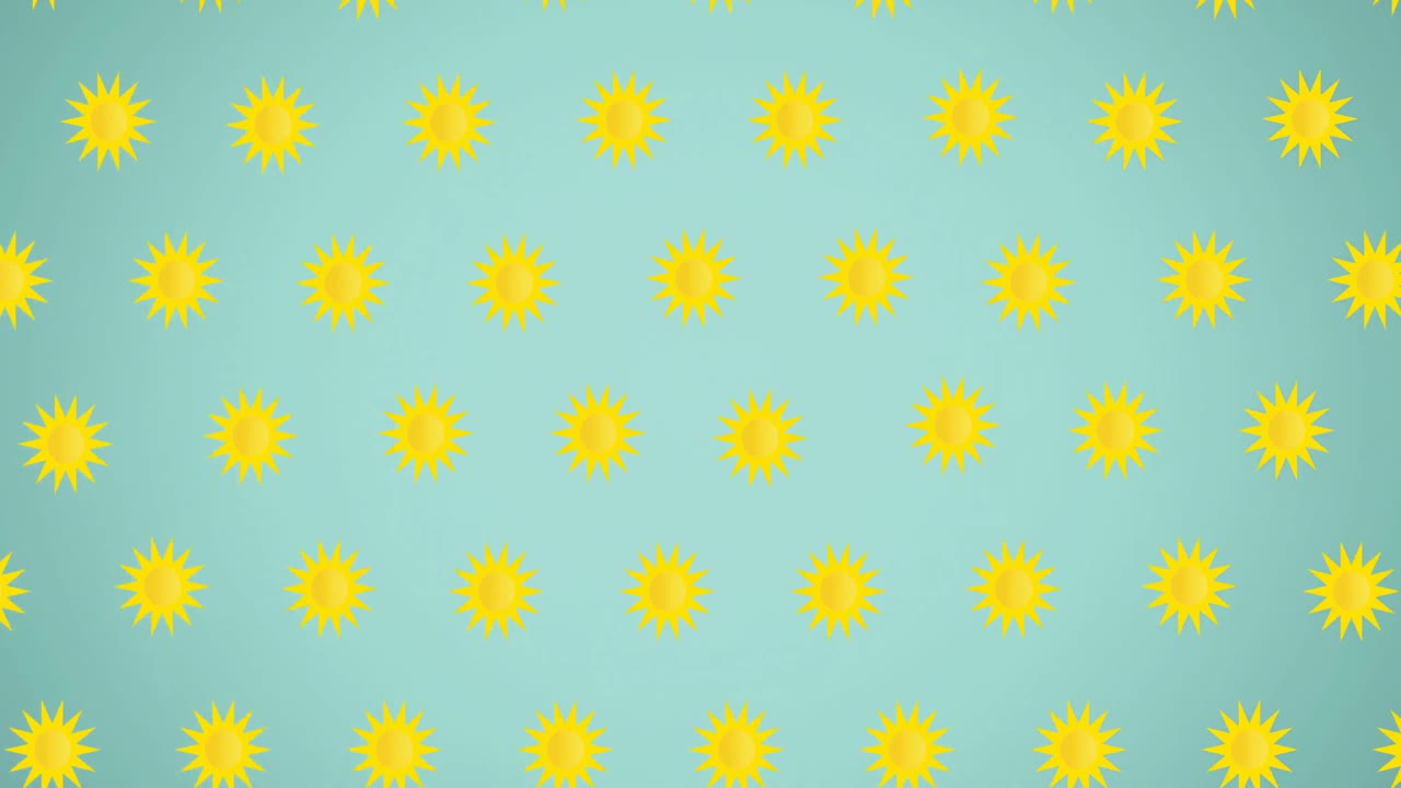 Animation of falling multiple yellow suns on blue background