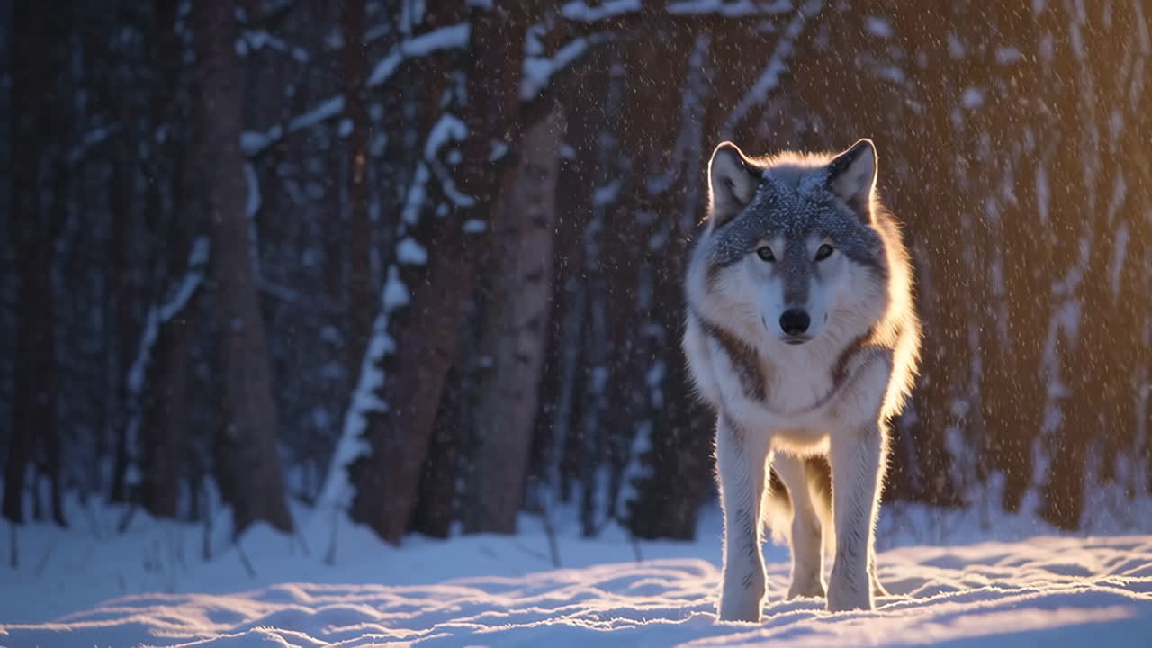 Wolf in a snowy winter forest