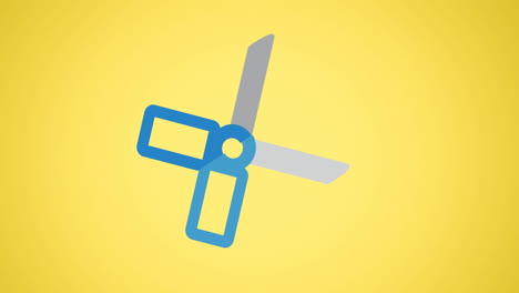 animación del icono de las tijeras moviéndose sobre un fondo amarillo
