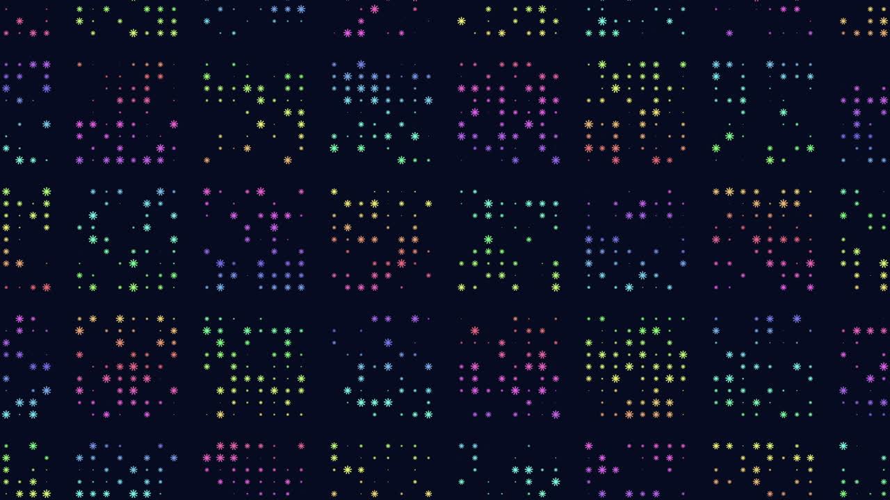 검은색 배경 에 있는 다채로운 점 그리드 패턴