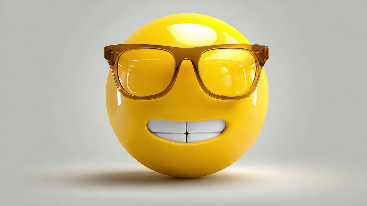 Playful Yellow Emoji with Glasses: A Cheerful Icon Radiating Joy and Fun, Perfect for Expressing Happiness and Style in Digital Communication
