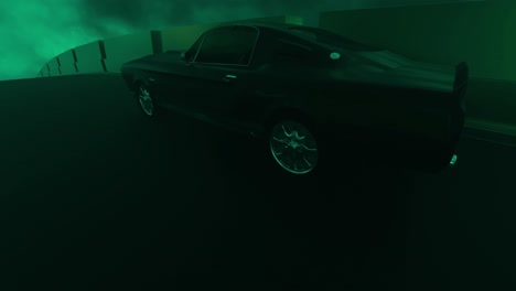 un ford mustang negro conduciendo por la noche