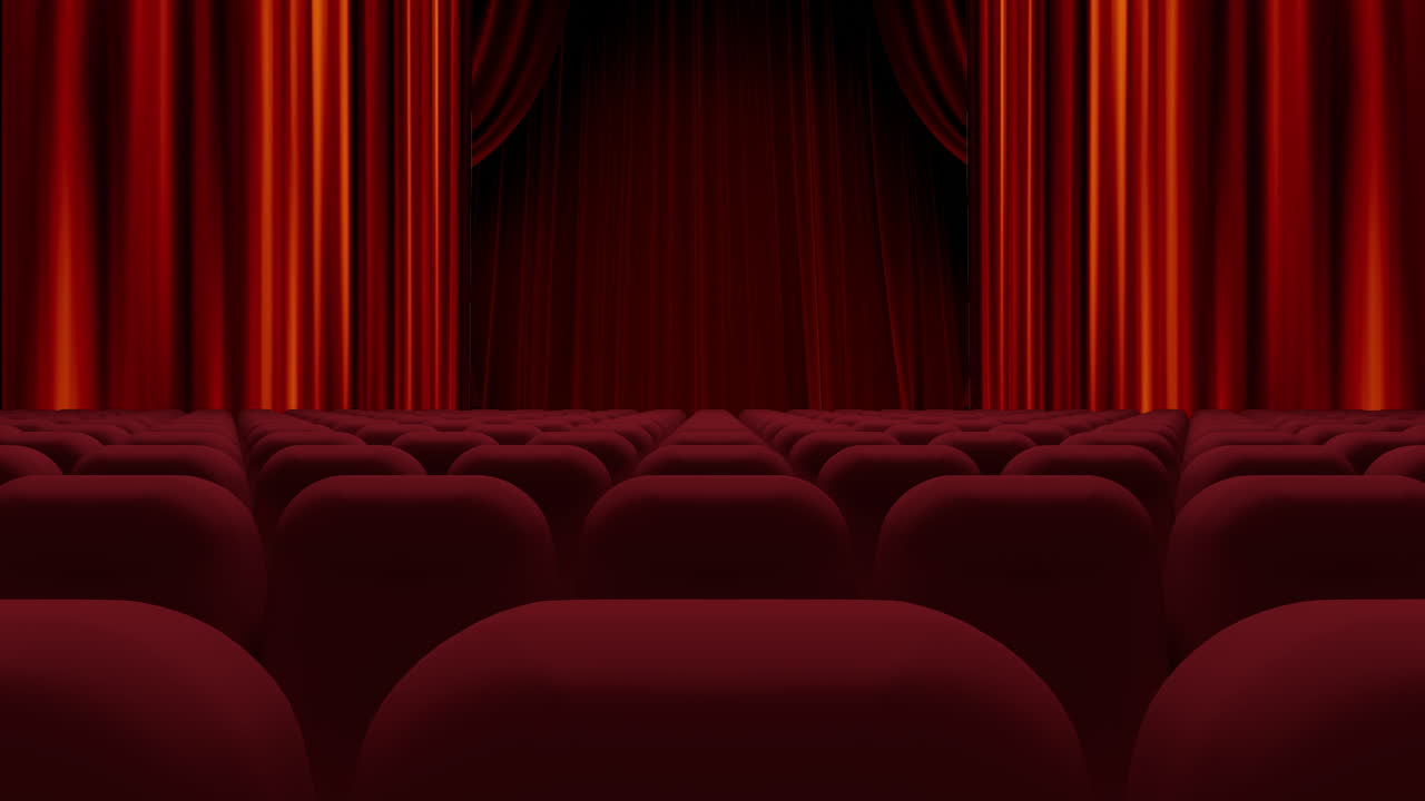 animación de la apertura de la cortina roja en el teatro