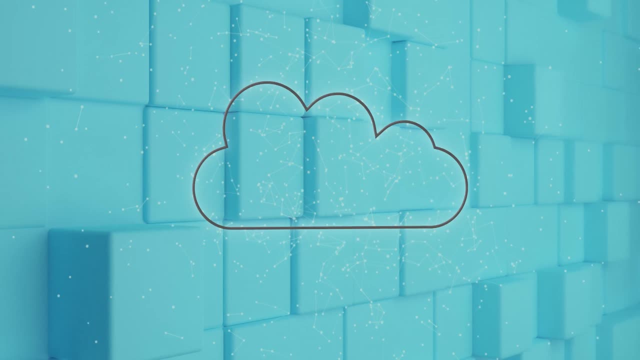 animación de nubes de neón digitales parpadeando y bloques verdes moviéndose en el fondo