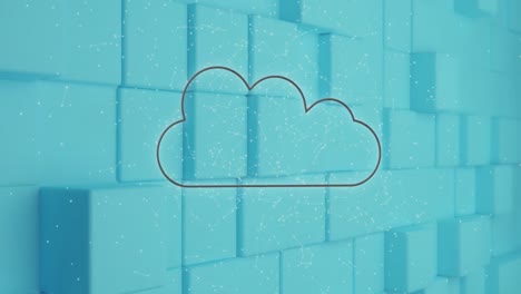 animation of digital neon cloud flickering and green blocks moving in background
