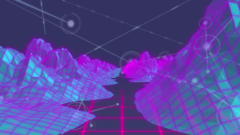 Animation of network of connections over digital mountains