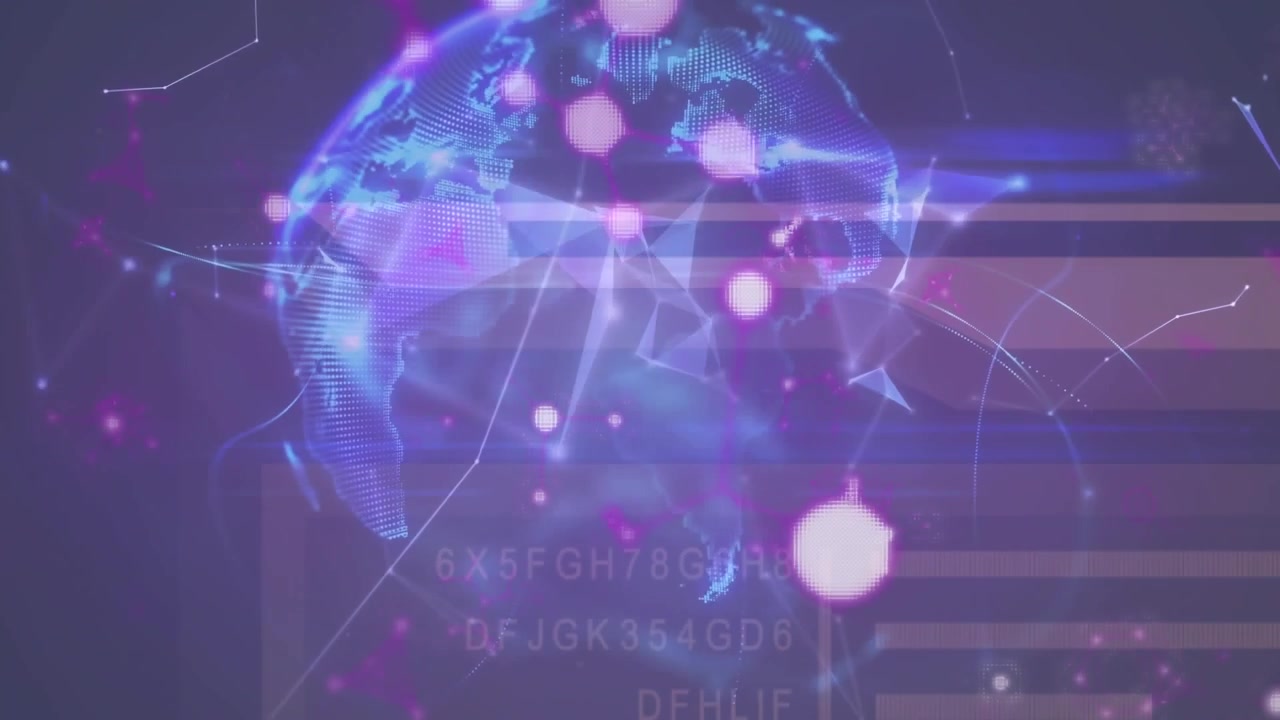 Animazione di un globo, elaborazione di dati scientifici e rete di connessioni.