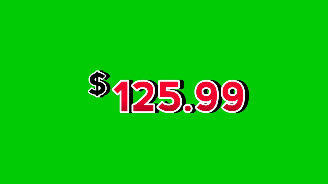 Animation red $125.99 dollars price tag motion graphics with smoke effects on green screen background. Perfect for ads, e-commerce, retail, discounts, and promo videos business concept video element