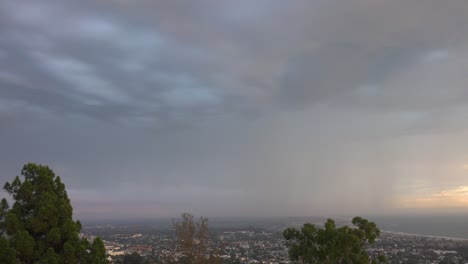 Lightning-Strikes-Over-The-City-Of-Ventura,-California-During-A-Large-Electrical-Storm