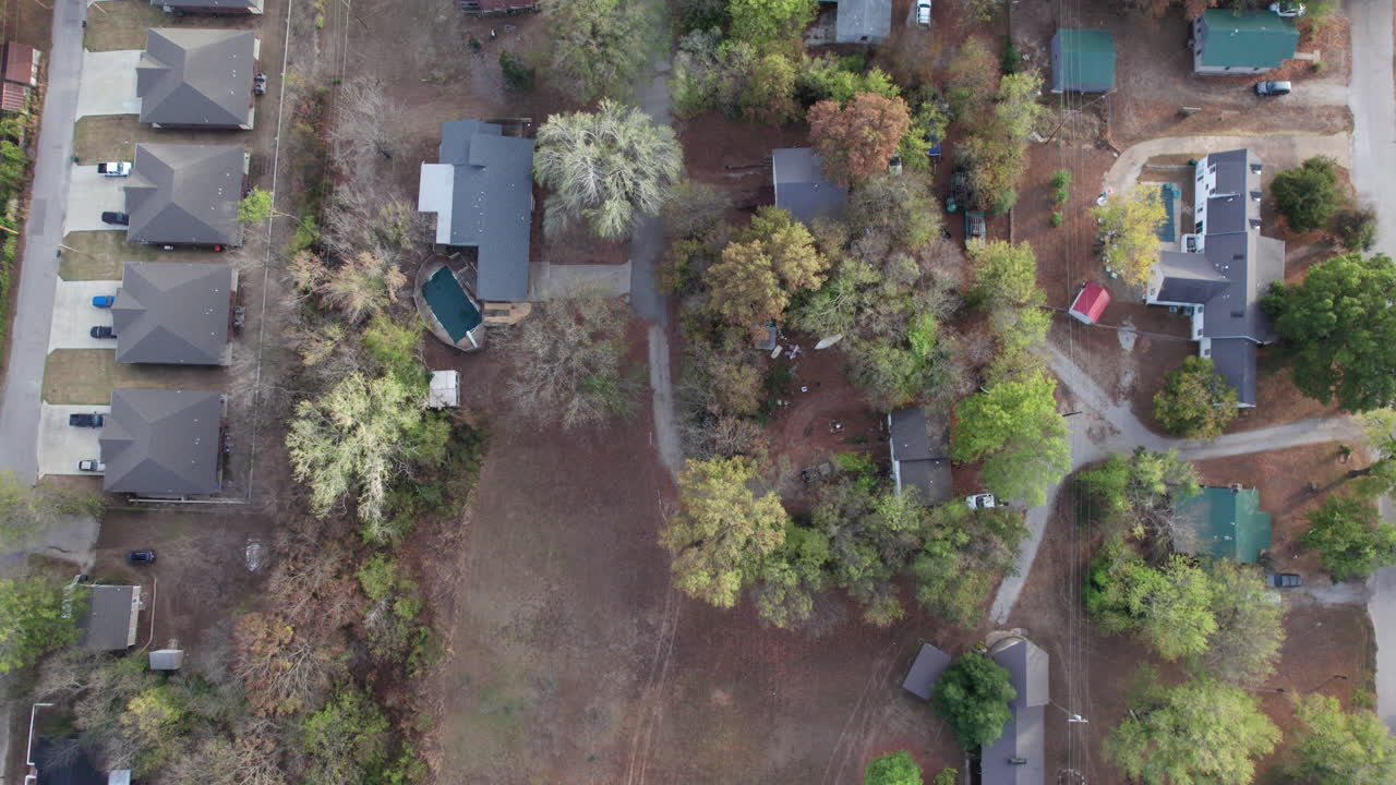 A small town neighborhood in the midwest, USA, top down aerial