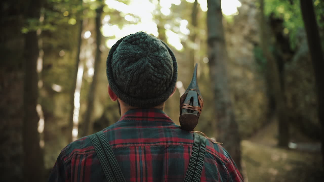 A lumberjack in the forest