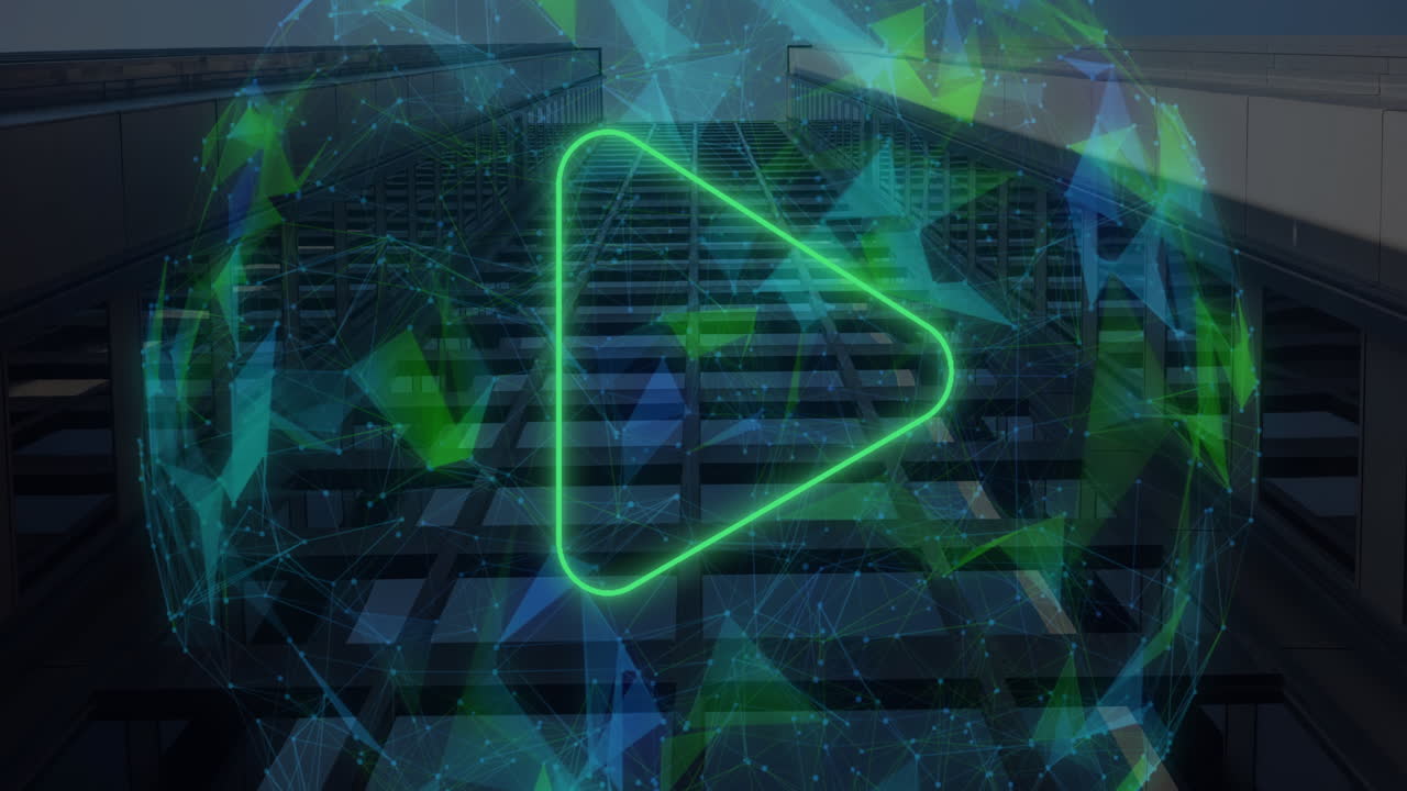 Animation of network of connections and globe over cityscape