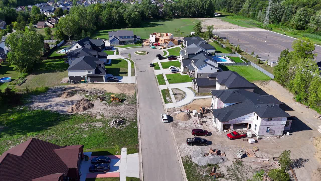 New housing community with homes under construction in Brownstown, Michigan, USA