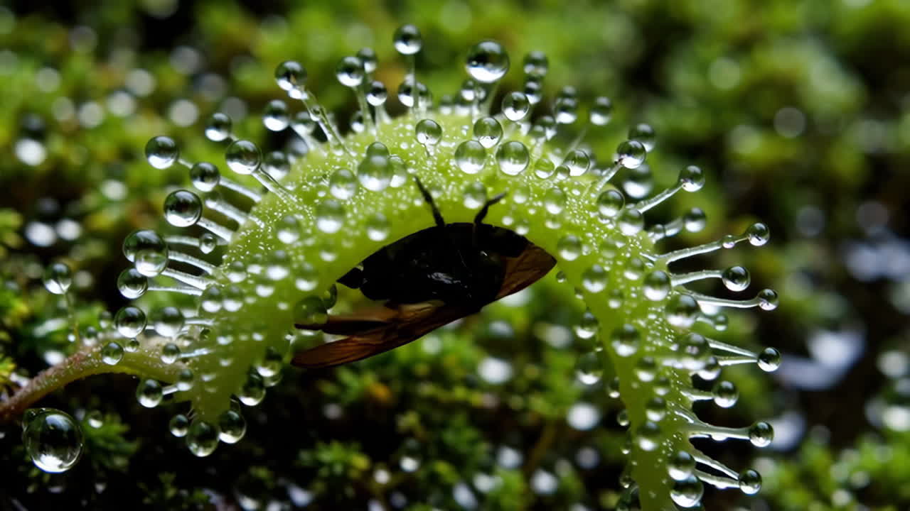 Carnivorous Sundew Plant Trapping an Insect
