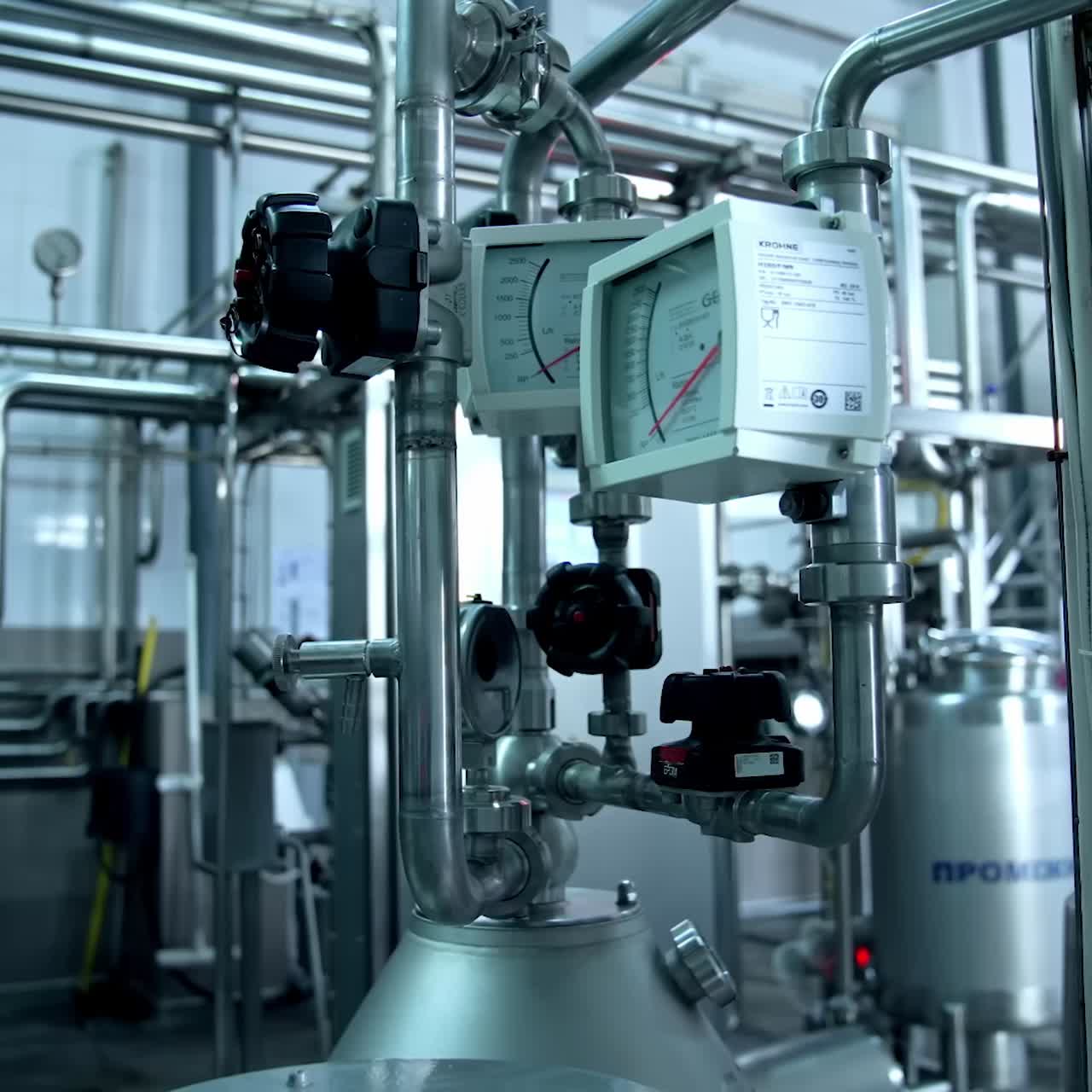 Equipment at the dairy plant. Technological equipment at modern dairy plant