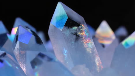 close-up of iridescent blue quartz crystals