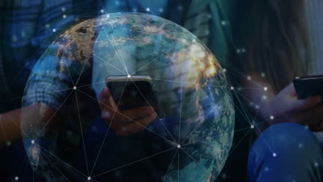 using smartphones, people connecting through digital network animation