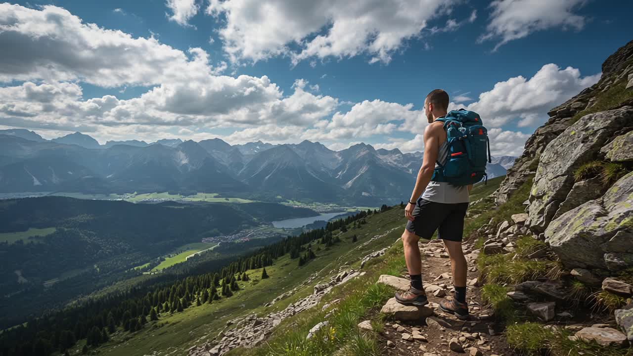 A Hiker's Journey Through Majestic Mountains: Capturing the Beauty of Nature and Adventure in the Great Outdoors with Stunning Scenic Views