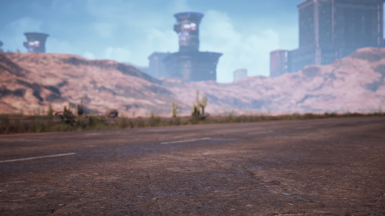 Empty desert road in the middle sand dunes