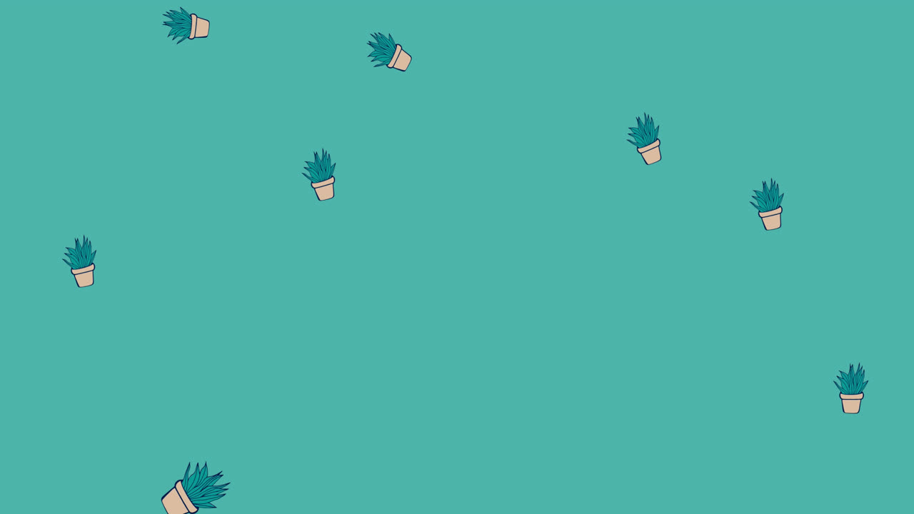 animación de la ilustración de plantas de interior en macetas que caen sobre un fondo azul